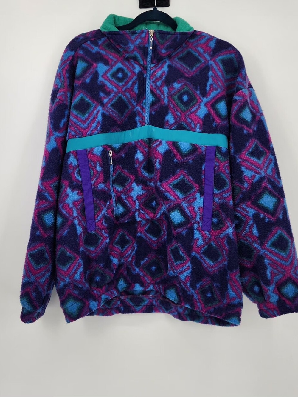 Vintage 90s Fleece Abstract Print Anorak Pullover ~ Size Large Patagonia Vibes.